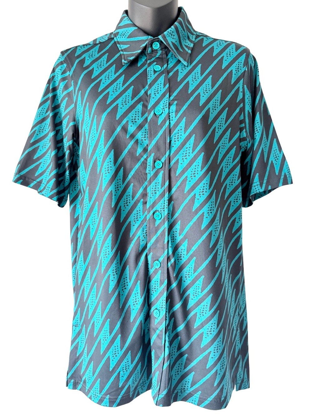 Manaola Aloha On The Green Button Up Short Sleeve Shirt Mens XS Uwila Teal Black